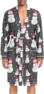 [ZZXXB] Snowman Print Mens Sleepwear Robe Lightweight Nightgown Long Sleeves Spa Bathrobe with Pockets M-XL