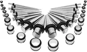 [Lovoski] 36Pcs Metal Ear Plug Taper Kit Gauges Expander Stretcher Stretching Piercing - Silver, as described