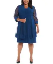 R M Richards Women's Plus Size Embellished Dress & Jacket, Peacock, Size 1X