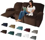 MAXIJIN 8 Pieces Recliner Sofa Covers, Stretch Velvet Reclining Couch Covers for 3 Cushion Furniture Covers, Thick, Soft, Washable Reclining Sofa Slipcovers (Sofa Recliner, Dark Coffee)