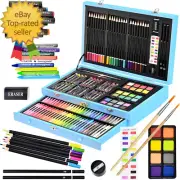 145 Piece Deluxe Art Set, Wooden Art Box & Drawing Kit with Crayons Oil Pastels