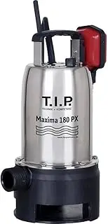 T.I.P. Maxima 180 PX Submersible Dirty Water Pump Stainless Steel (up to 10,500 l/h Flow Rate, Maximum Flow Height 7 m/Pressure Max. 0.7 Bar, 500 W, Plastic Pump Housing, Noryl Impeller) 30121