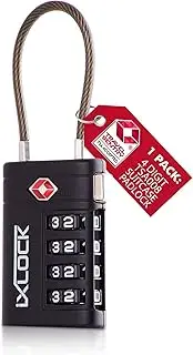 [iXLOCK] TSA Lock for Suitcase Lock Luggage Locks, 01 Black - Cable Lock: 1 Pack, Kabelschloss, Travel TSA Lock with Steel Cable, Locks with Combination Code, TSA Combination Lock for Suitcases
