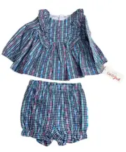 Girls Cat & Jack Plaid Bloomer Set Sz 6-9 Months Baby Outfit Long-Sleeve New