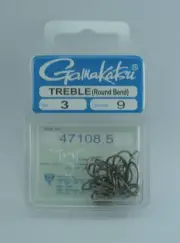 Gamakatsu 47108.5 Treble Hook Round Bend Barbed Needle Point Size 3 9CT