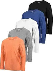 [HXP] 5 Pack Boys Long Sleeve Shirts Youth Dry Fit Shirts Boys' Activewear Athletic Performance T-Shirts Clothes 6-18 Years