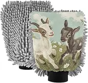 XYMZR Goat Field Grass Absorbent Microfiber Car Wash Mitt, Funny Cute Anime Scratch Free for Cars Cleaning, Home Cleaning Mitts, 2 Pack, 10.24” L x 7.09” W