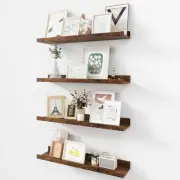 Picture Ledge Shelf, Wood Floating Shelves Set of 4, 24 inch Picture 24" Brown