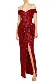 [O'BLANC] OFF SHOULDER SEQUIN GOWN US 14 RED