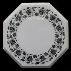 12" Marble Side Table Top Semi Precious Stones Pietra Dura Floral Inlay Handmade