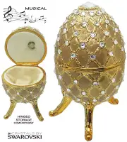 Musical Jewelry and Trinket Box with Swarovski Crystals, Gold/Gold