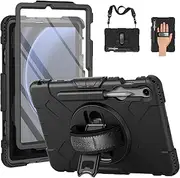 [SUPFIVES] Case for Galaxy Tab S9/ S9 FE 2023 with Screen Protector,Upgraded Military Liquid Silicone Case for Tab S9FE 10.9''/ S9 11'' with S-Pen Holder+ Rotating Stand+ Hand&Shoulder Strap- Black