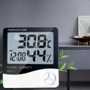 Indoor Home Clock Thermometer Digital LCD Hygrometer Humidity Temperature Meter