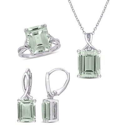 Amour Sterling Silver Quartz & White Topaz Pendant, Chain, Earrings & Ring Set
