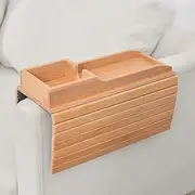 Generic Foldable Bamboo Couch Armrest Tray with Cup Holder, Wooden, Rectangular, Brown, 41.4x34cm, 1.1kg, Bamboo, 100%