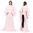 Fluffy Blanket with Sleeves for Women Men Adults, Wearable One Size Light Pink