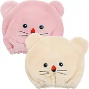 FOYTOKI Ultra Absorbent Hair Drying Cap Set 2pcs Cartoon Design Soft Hair Towel Wrap