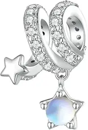 [Generic] Moonstone Meteor Shower Wrap Charm Bead Star Night Sky Genuine 925 Sterling Silver Compatible With Bracelet