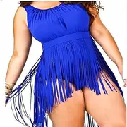 Fringe One Piece Plus Size Swimwear Women's Padded Linen Swimsuit High Waist Swimsuit Extra Large Swimsuit