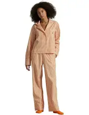 [Polo Ralph Lauren] Shirting Stripes Cotton Long Sleeve Button Down Pyjama Set in Tangerine