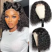 Lace Front Hair Wigs for Curly Hair Wigs Short Lace Frontal Wig Pre Plucked with Hair (20 inch, Black)