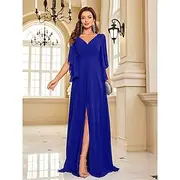 A-Line Quinceanera Dresses Elegant Dress Formal Wedding Floor Length Long Sleeve V Neck Chiffon V Back with Pleats Slit 2025