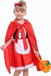 Little Red Riding Hood Dress Halloween Cosplay Costume for Girls With Cloak,Headband,Bag