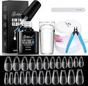 gelike ec Soft Gel Nail Tip & Glue Gel Kit, Gel x Nail Kit with Almond & Coffin Shape, Ultra-Portable LED Nail Lamp, French Tip Nail Stamp DIY Nail Art Tools Gel Nail Extension Kit