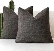 [Foindtower] Set of 2, Decorative Textured Boucle Throw Pillow Covers Accent Solid Pillow Cases Neutral Soft Cozy Couch Cushion Case for Chair Sofa Bedroom Living Room Home Decor 16 x 16 Inch Dark Brown