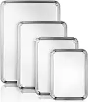 Wildone Baking Tray Set of 4, Stainless Steel, Non-Stick, Rust Free, Dishwasher Safe, Large (40.5 x 30.4 cm), Medium (31.4 x 24.4 cm), Small (26.4 x 20.5 cm), Mini (23.7 x 17.7 cm)