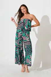 North Jumpsuit Strapless in multicolor Navy With Green And Blush Patchwork 8