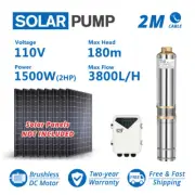 3inch Deep Well Solar Bore Pump 110V 2HP Submersible DC + MPPT Controller 180m
