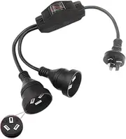2 Way Outdoor Extension Cord with Waterproof Switch, 50cm Extension Cord Splitter, Heavy Duty Extension Cord with 16A/240V and 25A/240V, 1.6 Ft, Black