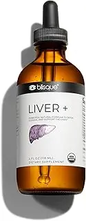 Blisque Liver + Certified Organic Liver Health Formula Supplement for Liver Aid, Cleanse, Detox, Repair, Rescue, and Support | with Milk Thistle | Natural Liquid Herbal Tonic | 4 Ounce | 150 Servings