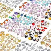 [Skidwedy] 150PCS Charms for Jewelry Making, Bulk Silver Gold-Plated Enamel KC Gold Pendants, Assorted Wholesale Mixed Color Shape Metal Charms for DIY Necklace Bracelet Jewelry Making Crafting Supplies
