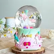 Bubble Ranch 15 cm Unicorn Snow Globe Music Box for Kids Girls Daughters Boys AAA Battery Operated Led Light Ornament Present for Christmas Birthday Valentine (Battery NOT Included)
