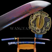 Elegant Blue Japanese Samurai Katana Folded Steel Battle Ready Full Tang Sword