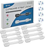 Norjews 8 Pack Cabinet Latches Baby Child Safety Proofing Adjustable Cupboard Straps Locks for Drawers Closet Toilet Fridge - White