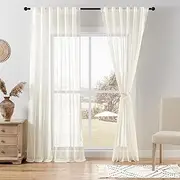 DWCN Natural Linen Sheer Curtains, Rod Pocket & Back Tab Linen Texture Semi Sheer Window Covering, Light Airy Privacy Sheer Panels for Bedroom Living Room Patio Glass Door 52" W x 108" L, Set of 2