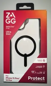 !!- Zagg iPhone 15 Plus/14 Plus Santa Cruz Snap Black & Clear Ultra Slim Case-!!
