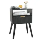Black Nightstand Modern Bedside Table with Fluted Drawers Small Storage