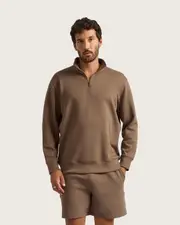 [Unitex] Bamboo CloudKnit Men's Quarter Zip Sweater - Oyster