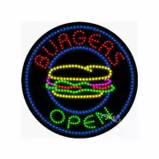 NEW “BURGERS OPEN" BORDER 26x26x1 SOLID/ANIMATED LED SIGN w/CUSTOM OPTIONS 21807