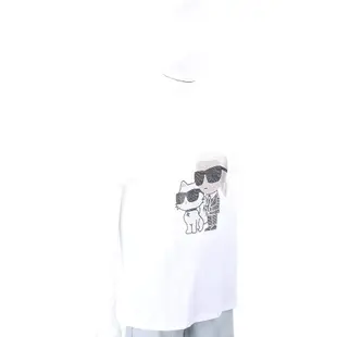 KARL LAGERFELD IKONIK 2.0 卡爾 老佛爺貓咪側身貼鑽白色純棉短袖TEE T恤