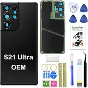 LEAFE for Samsung Galaxy S21 Ultra Back Glass Replacement, Back Cover Replacement for Samsung Galaxy S21 Ultra 5G (6.8 inchs) with Repari Tools and Pre-Installed Adhesive (Phantom Black)