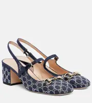 [Gucci] Gucci Lady Horsebit crystal-embellished sandals AU 6 blue