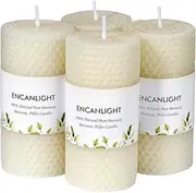 Beeswax Pillar Candles, 1.85x3.8 inch White Honeycomb Bees Wax Pillar Candle Set of 4 - Unscented Smokeless and Dripless - Approx 8 Hours Burn for Home Decor, Party, Christmas, Dinner