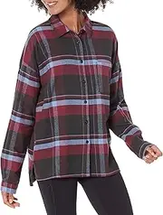 [PJ Salvage] Women's Loungewear Mad for Plaid Long Sleeve Top, Charcoal, X-Small