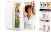 Mini Skincare Fridge with Dimmable LED Light Mirror,4 L/6 Can Mini Mirror White