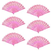 6pce Pink Glitter Hand Fan Beautiful Colour Butterfly Design Fold Out Party